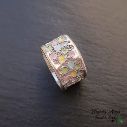 Sterling Silver Band RING with Spring Colors