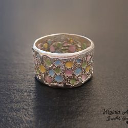 Sterling Silver Band RING with Spring Colors