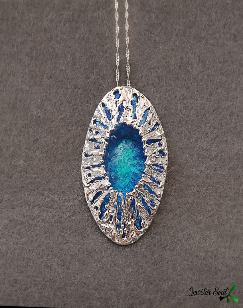 Silver Enamel Barnacle Pendant Silver Enamel Barnacle Pendant inspired by nature, blue & turquoise, colors of the sea, organic 925 silver necklace for Ocean lovers, contemporary jewelry handmade, enamel jewelry for woman
