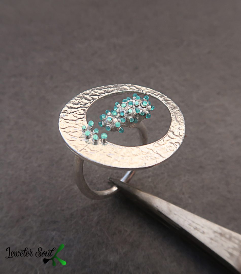 Silver Circle ring with granulation Silver Circle ring with granulation #1 handmade jewelry, Enamel jewelry ring handmade designer, Geometric silver ring, Statement ring by her, sterling silver 925 and enamel.