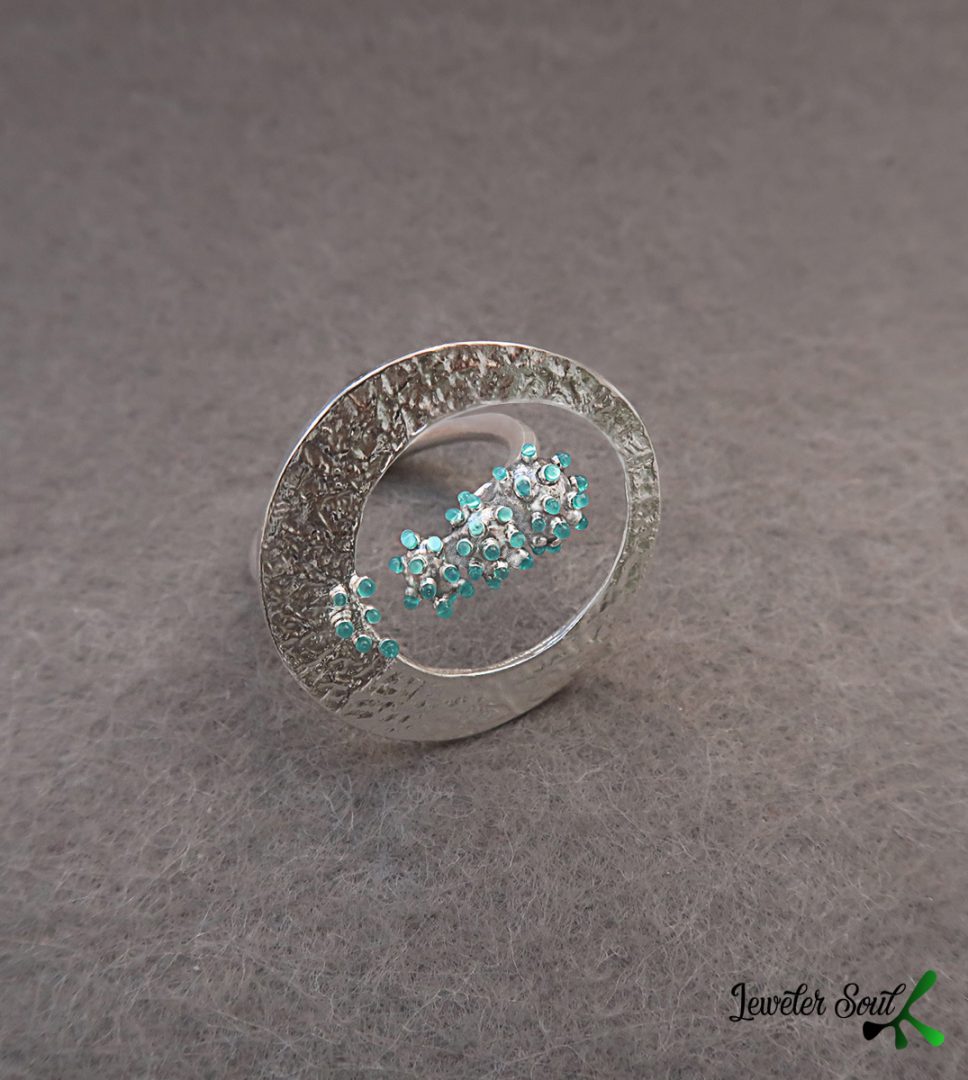 Silver Circle ring with granulation Silver Circle ring with granulation #1 handmade jewelry, Enamel jewelry ring handmade designer, Geometric silver ring, Statement ring by her, sterling silver 925 and enamel.