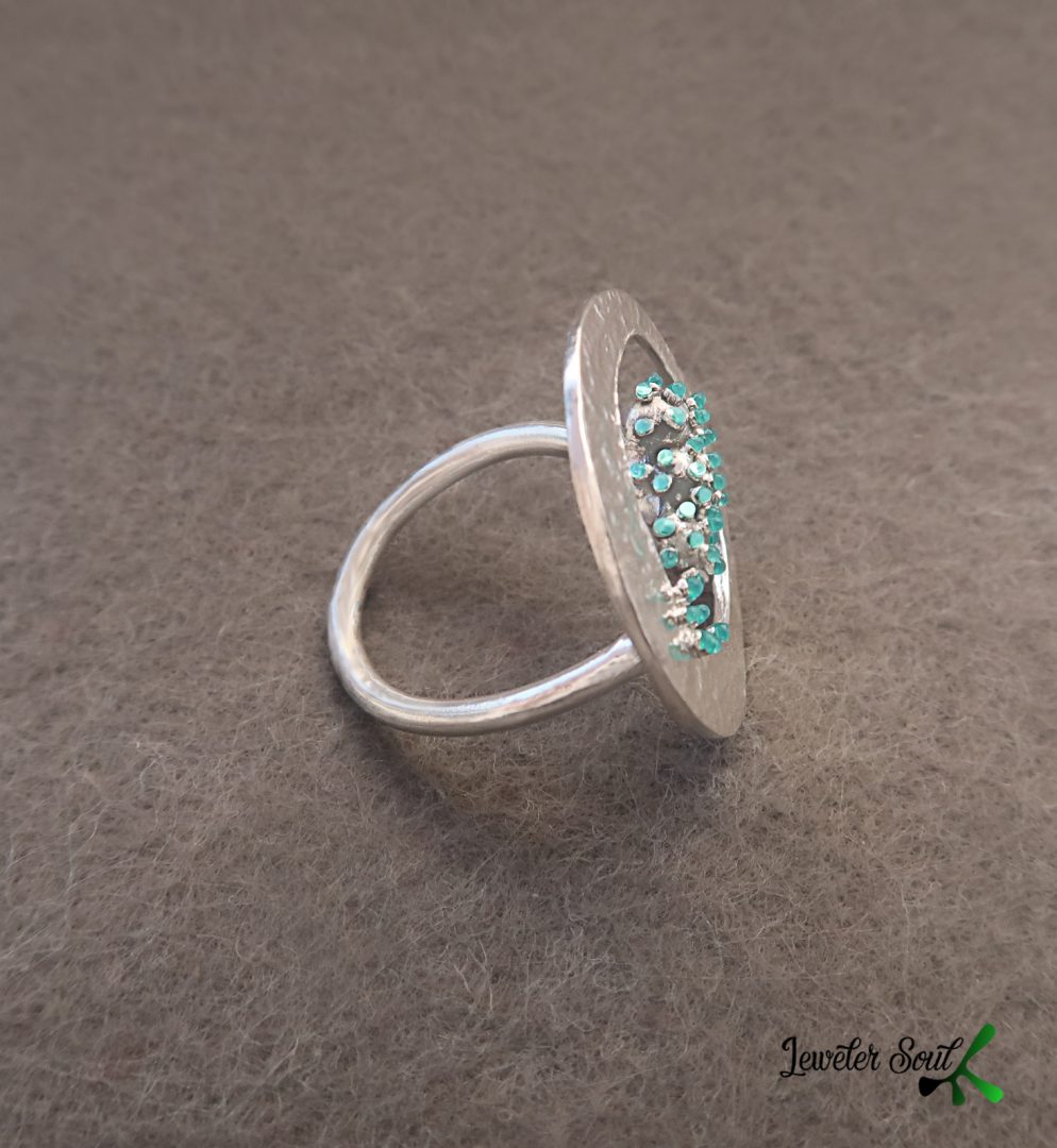 Silver Circle ring with granulation Silver Circle ring with granulation #1 handmade jewelry, Enamel jewelry ring handmade designer, Geometric silver ring, Statement ring by her, sterling silver 925 and enamel.