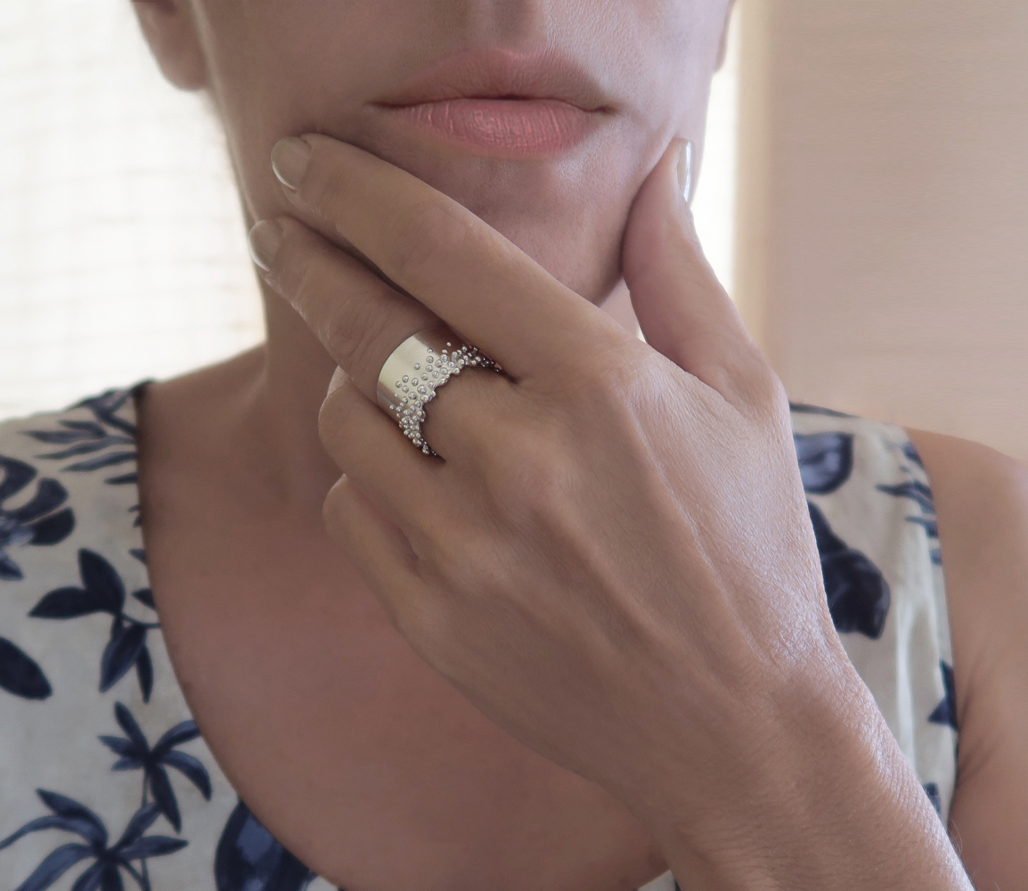Silver band Ring with Granulation Modern Silver band Ring with Granulation, Modern 925 silver ring, Handmade Silver Ring, Trending sterling silver 925 Jewelry, 925 silver band ring for women