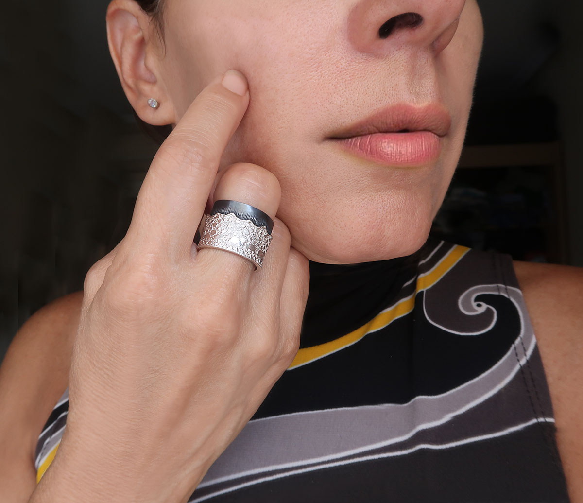 Trend Lace band ring 925 sterling silver Lace band ring handmade, Oxidized silver lace ring statement, One of a kind ring, Sterling silver modern Jewelry for women