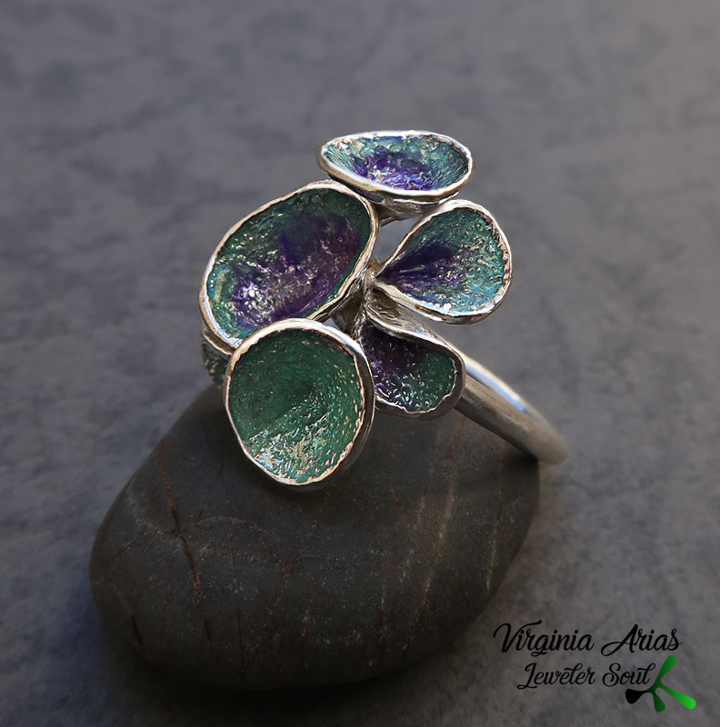 Silver Ring with Enamel Silver Ring with Enamel Inspired by Nature, sterling silver jewelry, silver enamel ring, Gift Ring for her, Enamel Ring for women, handmade jewelry.