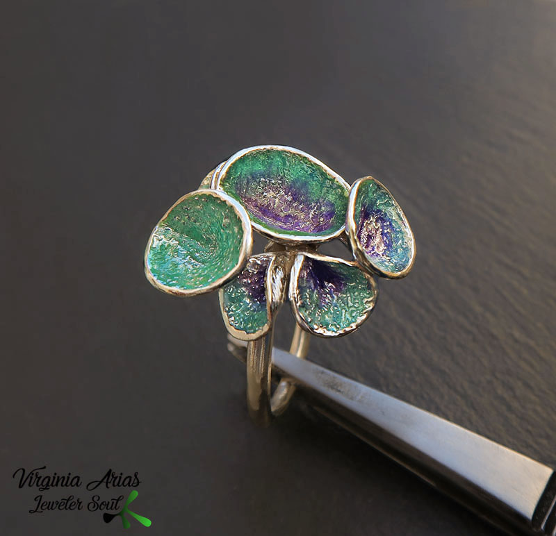 Silver Ring with Enamel Silver Ring with Enamel Inspired by Nature, sterling silver jewelry, silver enamel ring, Gift Ring for her, Enamel Ring for women, handmade jewelry.