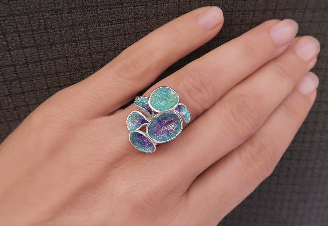 Silver Ring with Enamel Silver Ring with Enamel Inspired by Nature, sterling silver jewelry, silver enamel ring, Gift Ring for her, Enamel Ring for women, handmade jewelry.