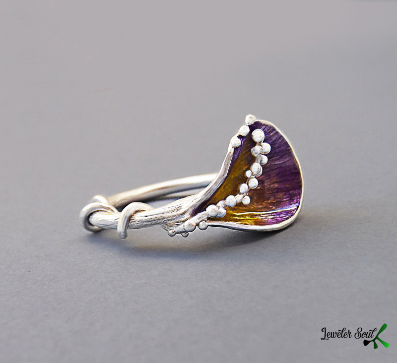Enameled Leaf Ring Enameled Leaf Ring, enamel jewelry handmade, enamel ring for women, contemporary jewelry handmade, gift for her, sterling silver and enamel, nature jewelry inspiration, 925 silver ring, unique ring, woman gift