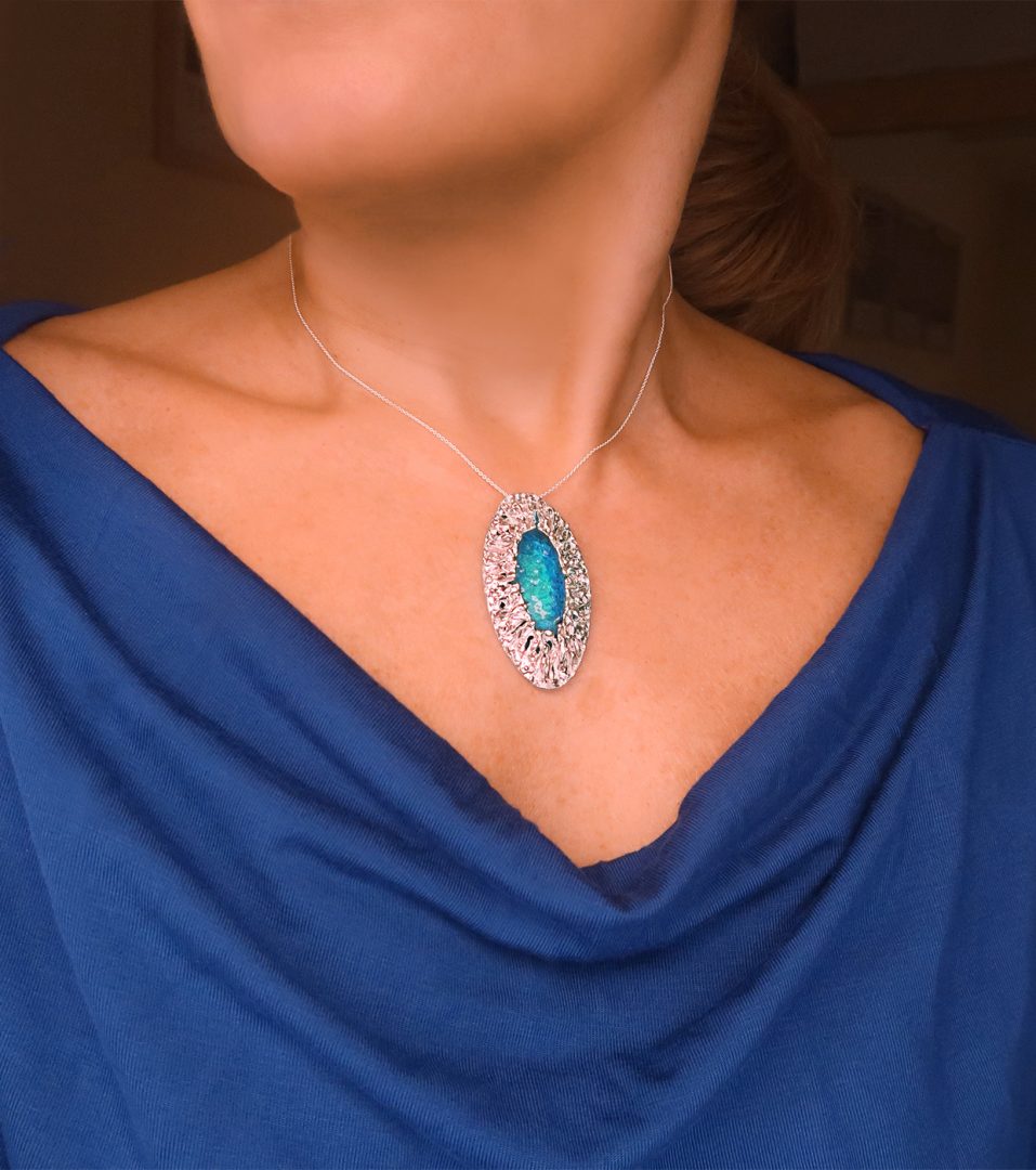 Silver Enamel Barnacle Pendant Silver Enamel Barnacle Pendant inspired by nature, blue & turquoise, colors of the sea, organic 925 silver necklace for Ocean lovers, contemporary jewelry handmade, enamel jewelry for woman