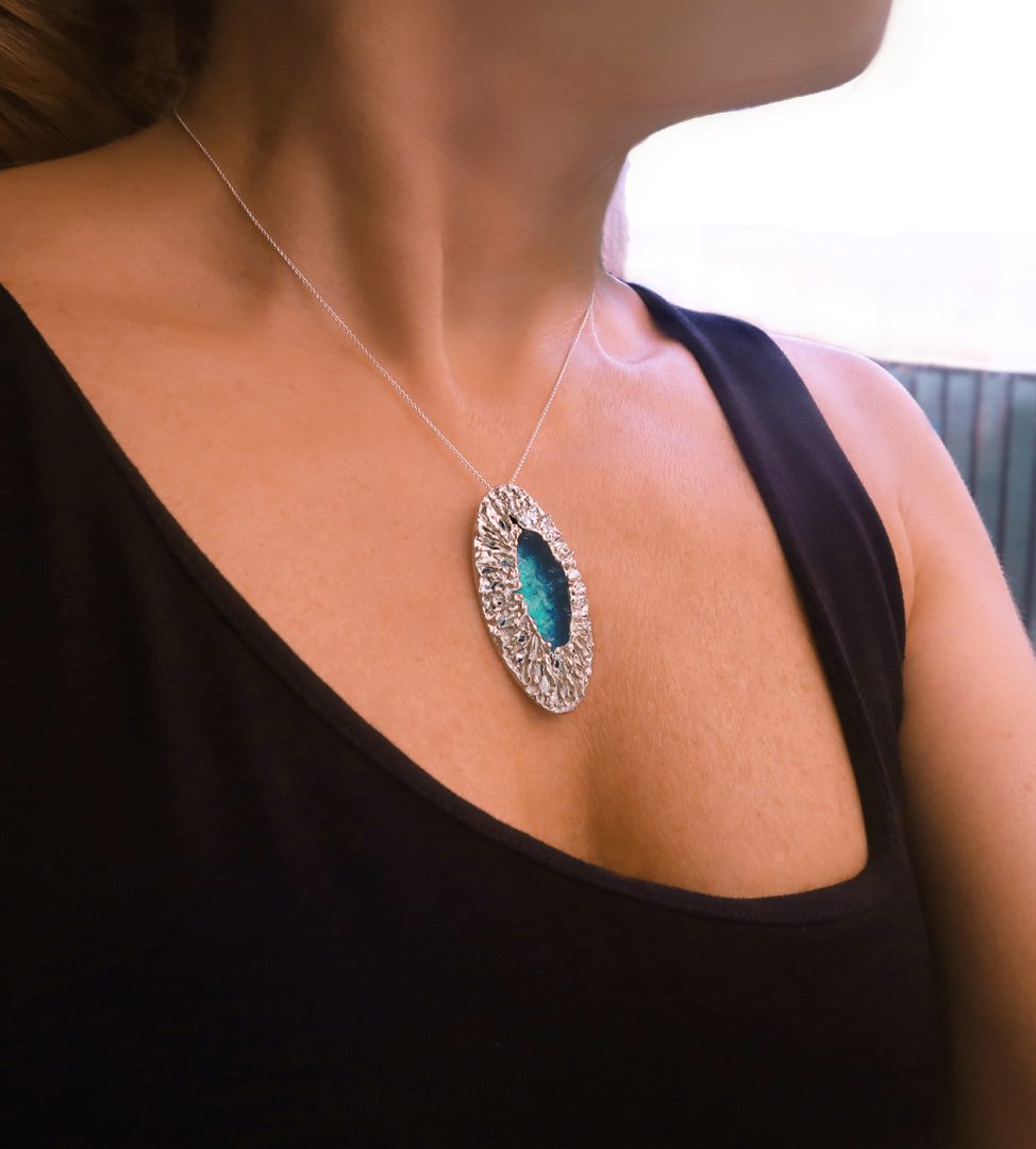 Silver Enamel Barnacle Pendant Silver Enamel Barnacle Pendant inspired by nature, blue & turquoise, colors of the sea, organic 925 silver necklace for Ocean lovers, contemporary jewelry handmade, enamel jewelry for woman