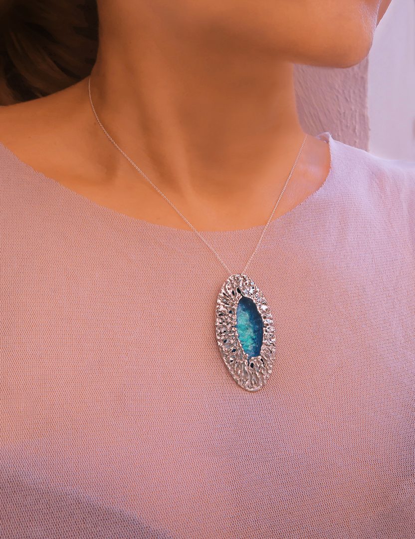 Silver Enamel Barnacle Pendant Silver Enamel Barnacle Pendant inspired by nature, blue & turquoise, colors of the sea, organic 925 silver necklace for Ocean lovers, contemporary jewelry handmade, enamel jewelry for woman