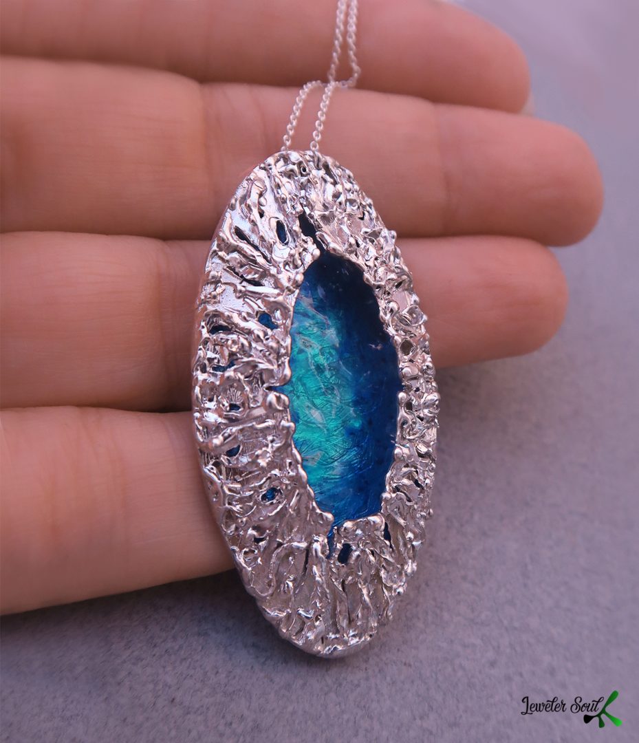 Silver Enamel Barnacle Pendant Silver Enamel Barnacle Pendant inspired by nature, blue & turquoise, colors of the sea, organic 925 silver necklace for Ocean lovers, contemporary jewelry handmade, enamel jewelry for woman