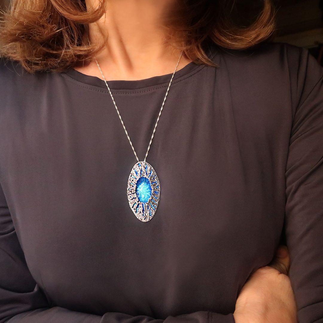 Silver Enamel Barnacle Pendant Silver Enamel Barnacle Pendant inspired by nature, blue & turquoise, colors of the sea, organic 925 silver necklace for Ocean lovers, contemporary jewelry handmade, enamel jewelry for woman
