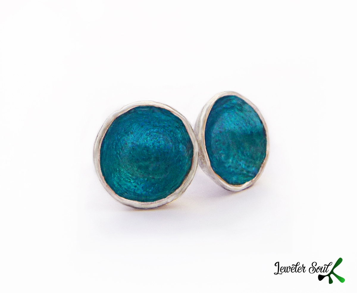 Small Plate Earrings, Small Plate Earrings, Enamel Silver Earrings Gift for woman, Everyday sterling silver earrings, minimalist and handmade jewelry