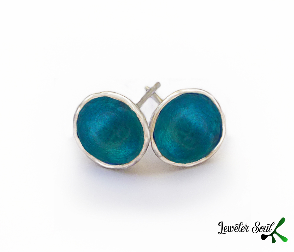 Small Plate Earrings Small Plate Earrings, Enamel Silver Earrings Gift for woman, Everyday sterling silver earrings, minimalist and handmade jewelry
